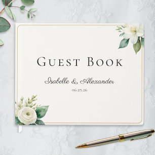 Elegant White Floral and Greenery Custom Wedding Guest Book