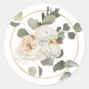 Elegant White Floral Arrangement on White Classic Round Sticker