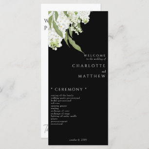 Elegant White Floral B/W Wedding Program Menu