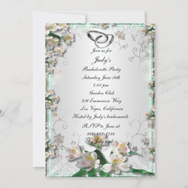 Elegant White Floral Bachelorette Party Invitation (Front)