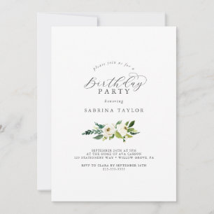 Elegant White Floral Birthday Party Invitation