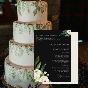 Elegant White Floral Black and Cream 2 Venue Invitation