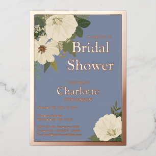 Elegant White Floral Blooms Bridal Shower Blue and