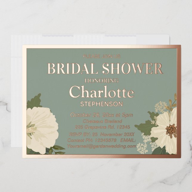Elegant White Floral Blooms Bridal Shower Sage and (Envelope)