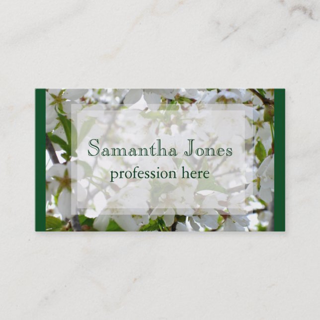 Elegant white floral blossom photo business card (Front)