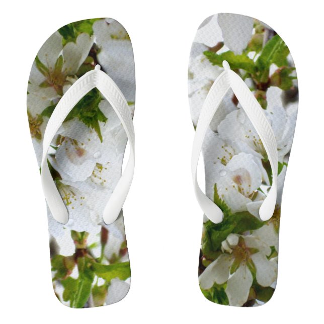 Elegant white floral blossom photo jandals (Footbed)