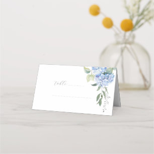 Elegant White Floral Blue Hydrangea Wedding Table Place Card