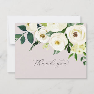 Elegant White Floral Blush Mauve Wedding Thank You Card