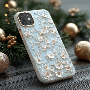 Elegant White Floral Botanical Pattern iPhone 14 Pro Case