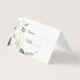 Elegant White Floral Botanical Wedding Place Cards