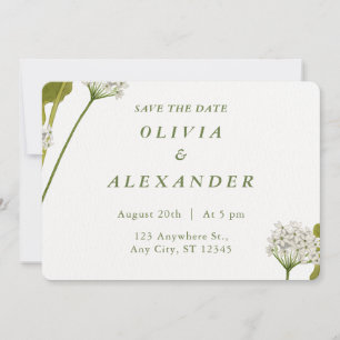 Elegant White Floral Botanical Wedding Save The Date