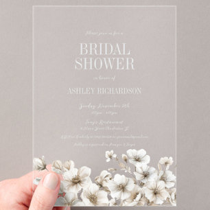 Elegant White Floral Bridal Shower Acrylic Invitations