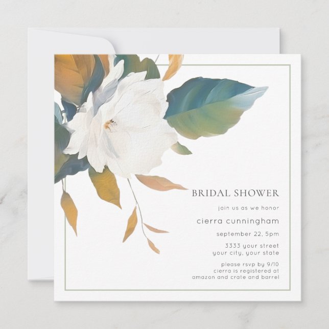 Elegant White Floral Bridal Shower Invitation (Front)