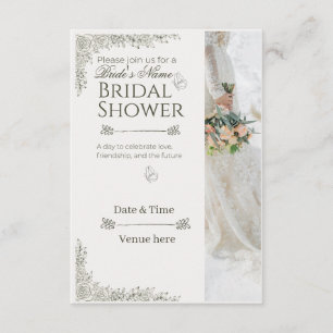 Elegant White & Floral Bridal Shower Invitation