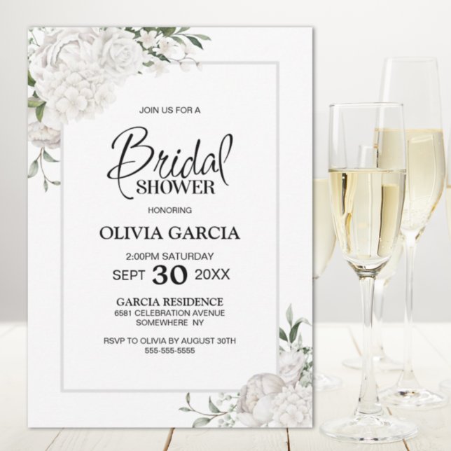 Elegant White Floral Bridal Shower Invitation (Creator Uploaded)