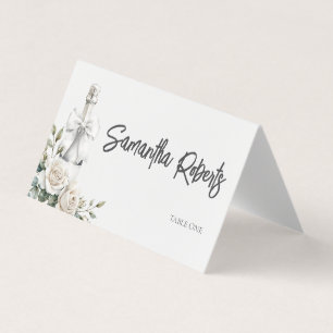 Elegant White Floral Brunch and Bubbly Place Card