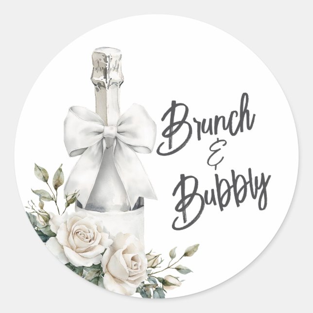 Elegant White Floral Brunch and Bubbly Stickers (Front)