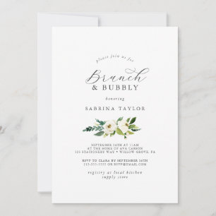 Elegant White Floral Brunch & Bubbly Bridal Shower Invitation