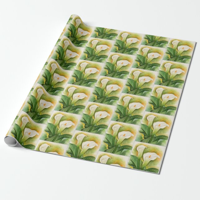Elegant White Floral Cala Lily Flowers Wrapping Paper (Unrolled)
