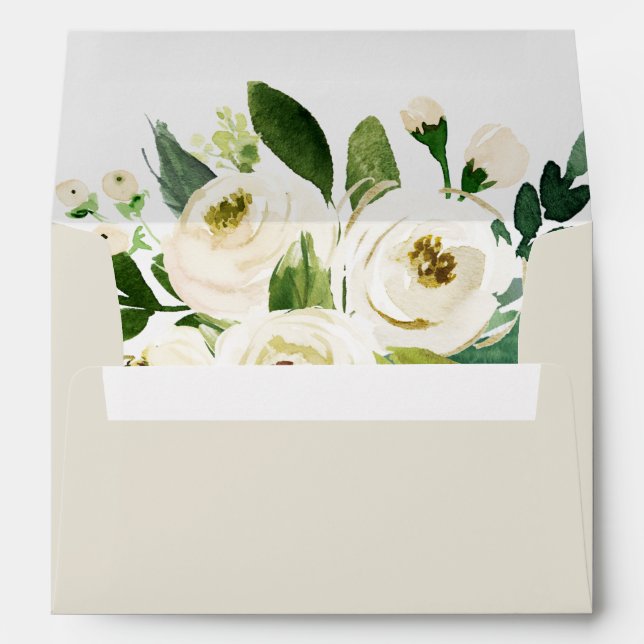 Elegant White Floral Champagne Wedding Invitation Envelope (Back (Bottom))