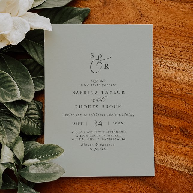 Elegant White Floral Coordinate Sage Mint Wedding Invitation (Creator Uploaded)