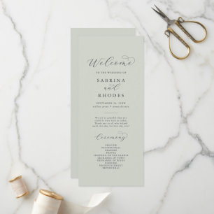 Elegant White Floral Coordinate Sage Mint Wedding Programme