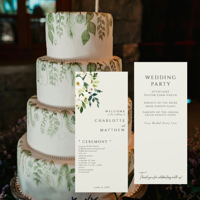 Elegant White Floral Cream Wedding Program Menu (Creator Uploaded)