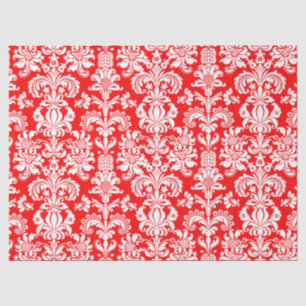 Elegant White Floral Damasks 2 Over Red Background Tissue Paper