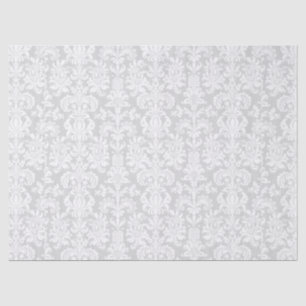 Elegant White Floral Damasks Over Grey Background Tissue Paper
