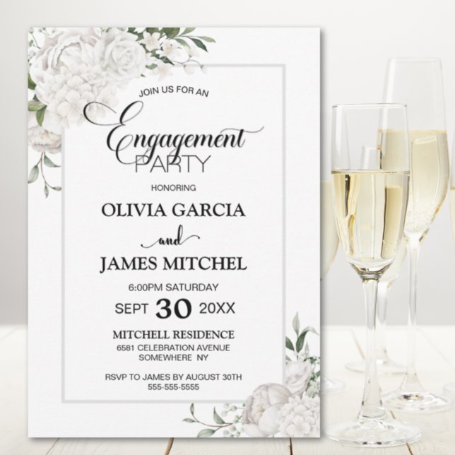 Elegant White Floral Engagement Party Invitation (Creator Uploaded)