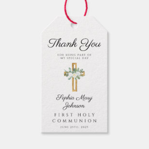 Elegant White Floral First Communion Gift Tags