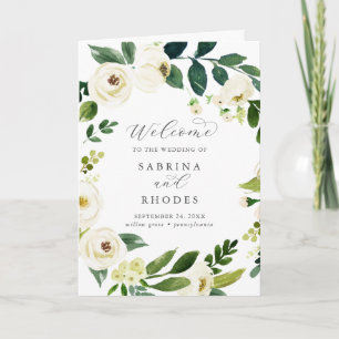 Elegant White Floral Folded Wedding Program Programme