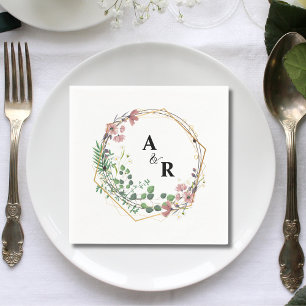 Elegant White Floral Geometric Greenery Wedding Napkin