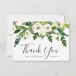Elegant White Floral Girl Non Photo Graduation Thank You Card