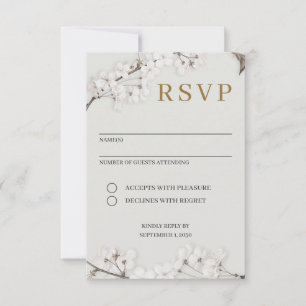 Elegant White Floral Gold Modern RSVP Card