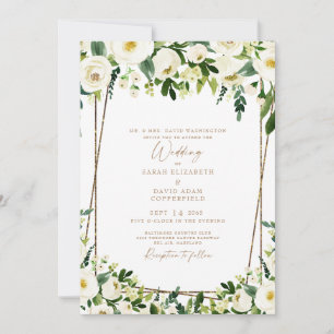 Elegant White Floral & Gold Modern Wedding  Invitation