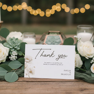 Elegant White Floral & Gold Wedding Thank You Card