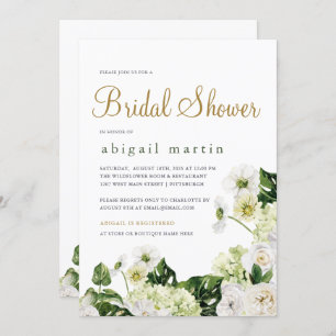 Elegant White Floral Greenery Bridal Shower Invitation