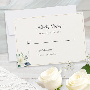 Elegant White Floral Greenery QR Code RSVP Card