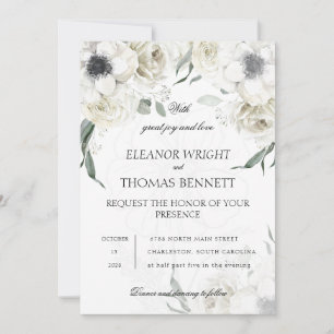 Elegant White Floral Greenery QR Code Wedding Invi Invitation