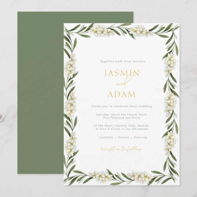 Elegant White Floral Greenery Wedding Invitation (Front/Back)