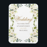 Elegant White Floral Greenery Wedding Magnet<br><div class="desc">Pretty white flowers with dark elegant greenery mixed with eucalyptus. This is a great “Save the Date” for your refrigerator.</div>