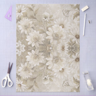 Elegant White Floral Grunge Decoupage Tissue Paper