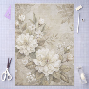 Elegant White Floral Grunge Decoupage Tissue Paper