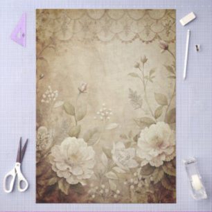 Elegant White Floral Grunge Decoupage Tissue Paper