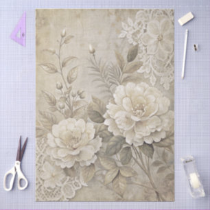 Elegant White Floral Grunge Decoupage Tissue Paper
