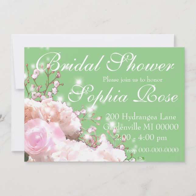 Elegant white floral hydrangeas bridal shower invitation (Front)