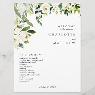 Elegant White Floral II Wedding Program Programme