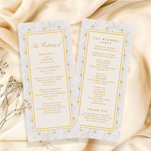 Elegant White Floral Ivory Gold Wedding Program Programme