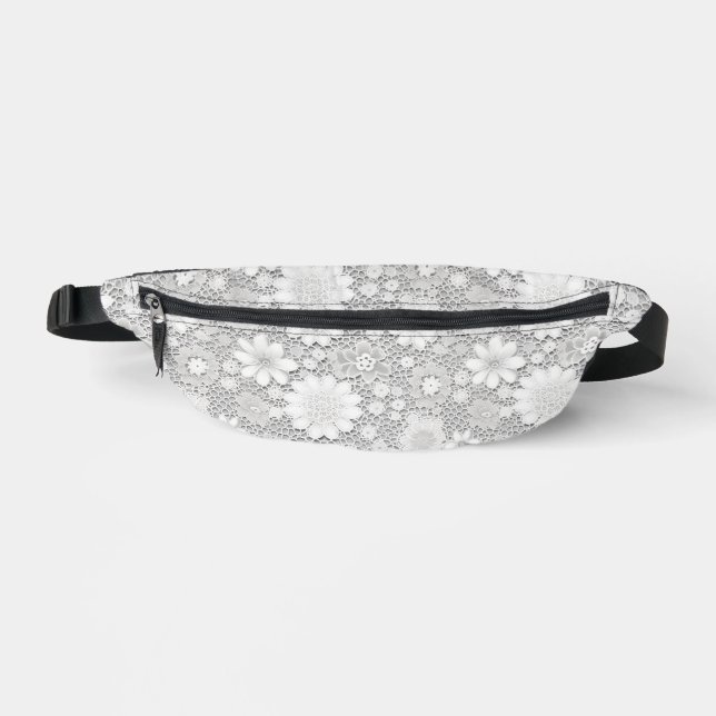 Elegant white floral lace pattern bum bags (Front)